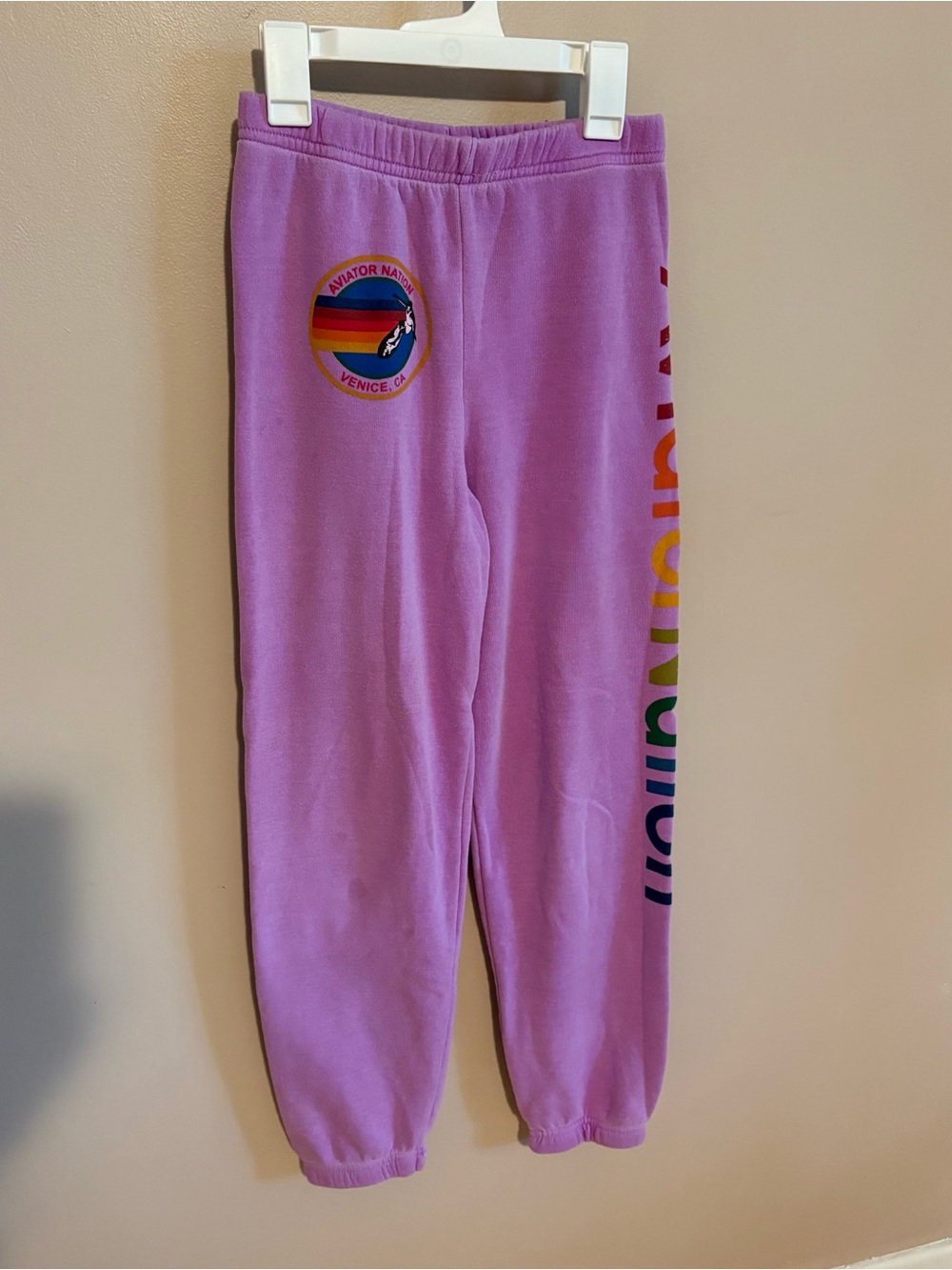 Aviator Nation Lavender Sweatpants with Rainbow Side Logo